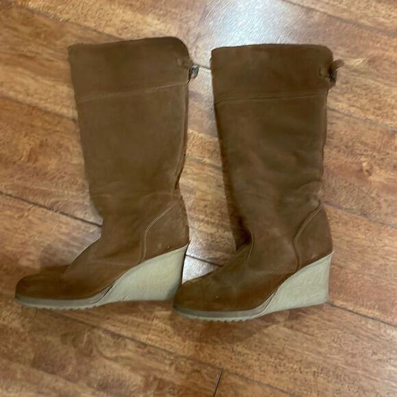 office Shoes - Tan Suede Wedge Winter Boots